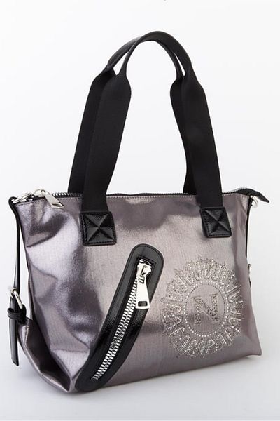 Nas Bag Geantă de umăr elegantă cu fermoar Stone pentru femei și argintiu gri cu curea reglabilă