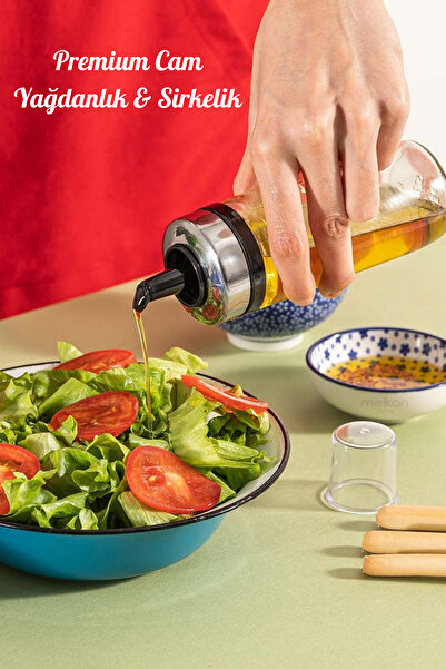 Melkan Home زجاجة زيت سائل زجاجية فاخرة - وعاء زيت، وعاء خل بغطاء معدني