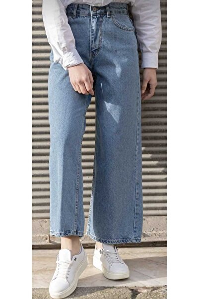 moda camiya Midi Boy Asit Yıkama Bol Paça Kot Pantolon Kadın Rahat Kalıp Jean