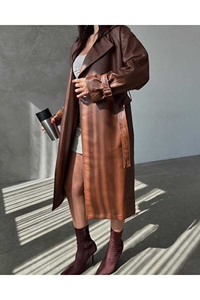 ARL MODA KADIN SUNİ BELİ KEMERLİ ASTARLI DERİ TRENÇKOT