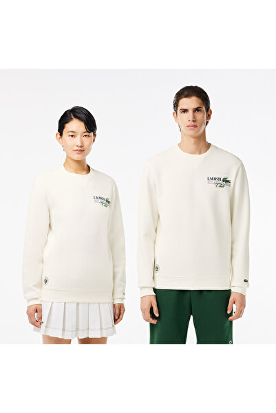 Lacoste Roland Garros Unisex Relaxed Fit Bisiklet Yaka Beyaz Sweatshirt