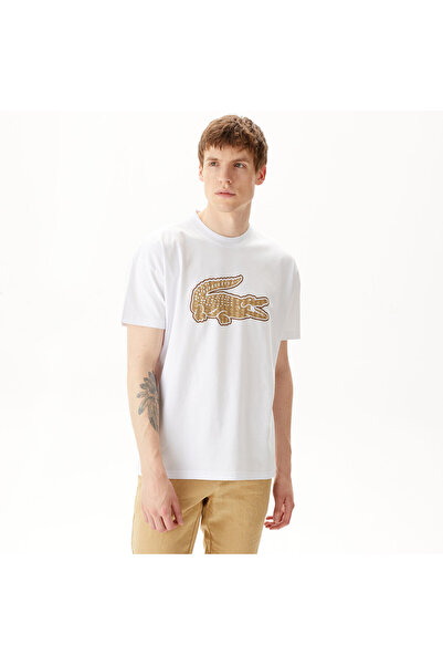 Lacoste Erkek Relaxed Fit Bisiklet Yaka Baskılı Beyaz T-Shirt