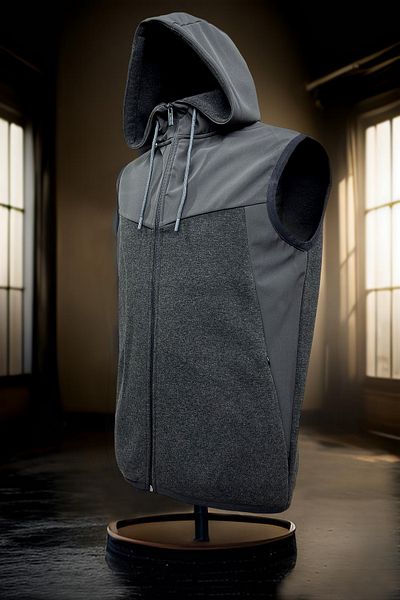 BESSA Men's Smoked Vest with Hood Inside Cotton Winter Fabric Hidden Zipper Pocket