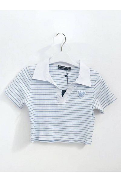 Zekids Bluză pentru fetiță din bumbac cu dungi cu gât polo