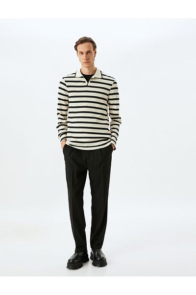 Koton Cotton Blended Polo Collar Textured Sweater