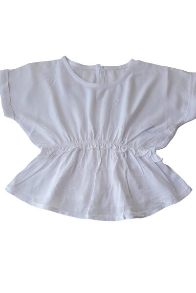 Çikoby Bluză pentru fete din bumbac, cu mânecă joasă, cu talie elastică