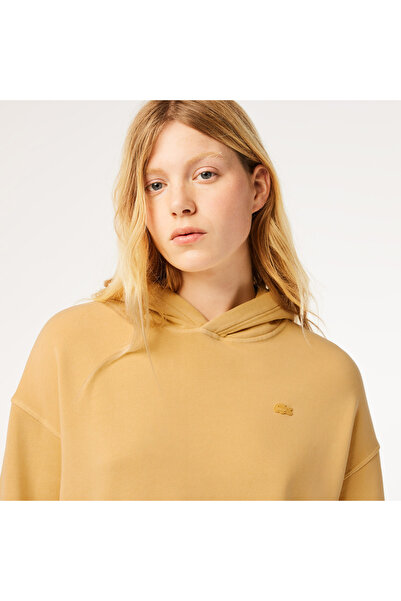 Lacoste Kadın Oversize Fit Kapüşonlu Sarı Sweatshirt