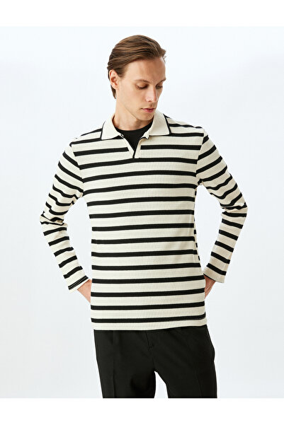 Koton Cotton Blended Polo Collar Textured Sweater