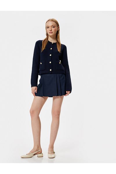 Koton Crew Neck Pocket Detailed Knitwear Cardigan - Buttoned