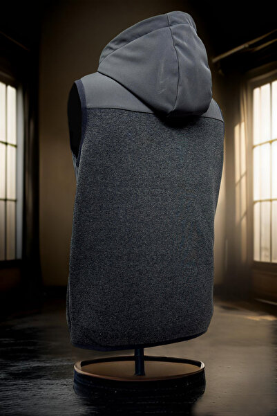 BESSA Ανδρικό καπνιστό γιλέκο με κουκούλα μέσα από βαμβακερό χειμερινό ύφασμα κρυφή τσέπη με φερμουάρ