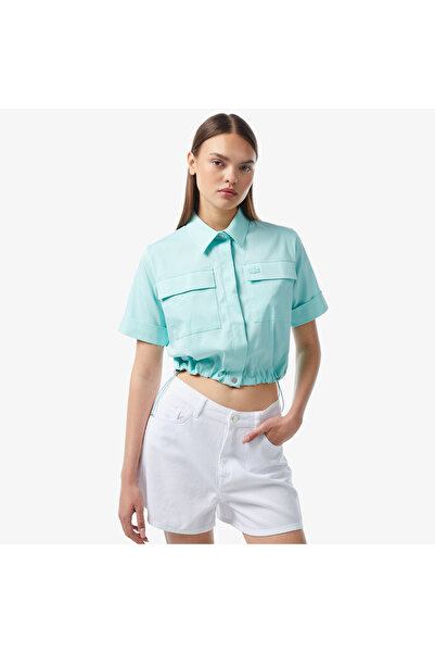 Lacoste Kadın Kısa Kollu Mavi Gömlek