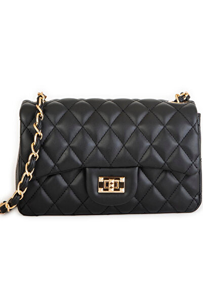 Nas Bag Γυναικεία τσάντα χιαστί με καπιτονέ αλυσίδα - Μαύρη