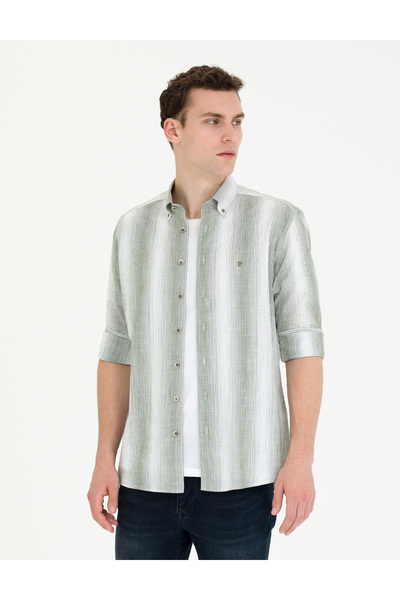 Pierre Cardin Haki Regular Fit Uzun Kollu Gömlek 50264945-VR027