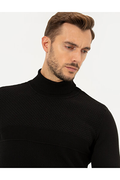 Pierre Cardin Μαύρο πλεκτό πουλόβερ με λεπτή γραμμή και ζιβάγκο 50265422-VR046