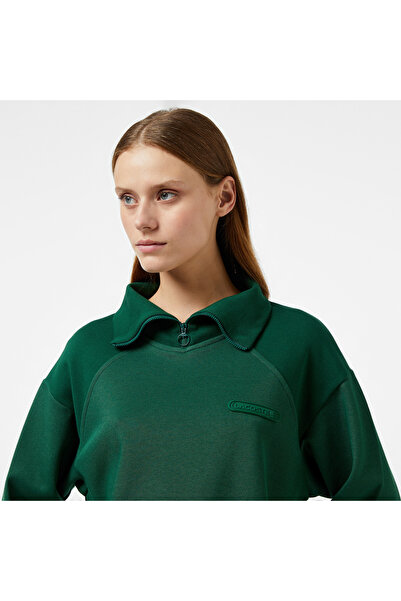 Lacoste Kadın Regular Fit Fermuarlı Dik Yaka Koyu Yeşil Sweatshirt