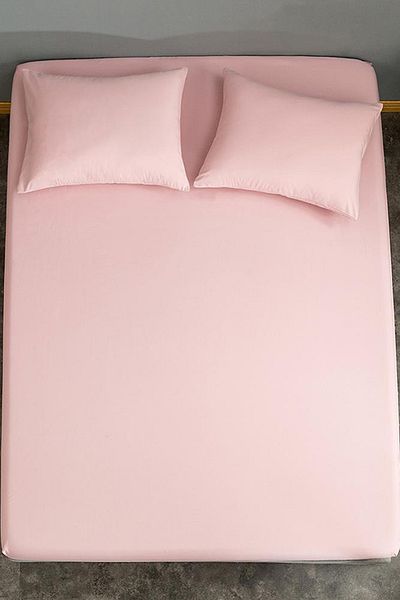 EVA Nova Series Pink Color Cotton Fitted Elastic Sheet Pillowcase