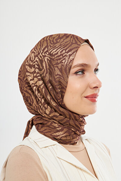 Scarf Gi Shine Diagonale Jakar Şal - Kahve Bakır -