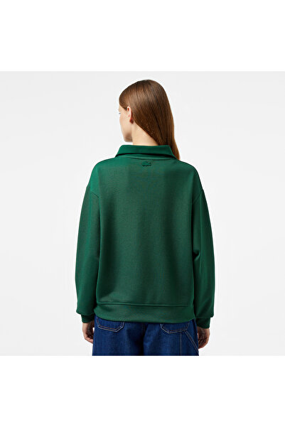 Lacoste Kadın Regular Fit Fermuarlı Dik Yaka Koyu Yeşil Sweatshirt