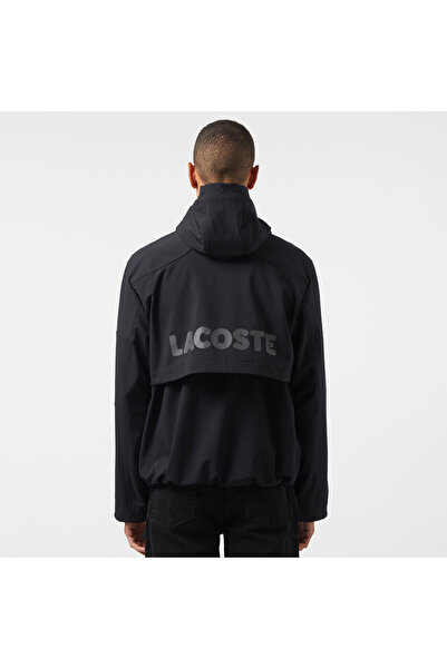 Lacoste Erkek Relaxed Fit Kapüşonlu Baskılı Siyah Yağmurluk