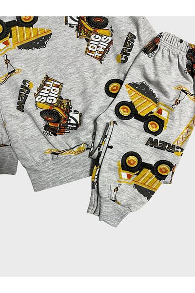 Fil Kids Boy's Gray Cotton Pajama Set - Truck Pattern, Long Sleeve, Seasonal