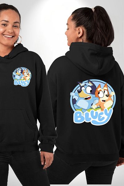 Angemiel Bluey Men's and Women's Unisex Black Hooded Sweatshirt - Pocket Back Print