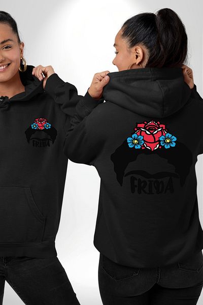 Angemiel Flower Crown Black Hooded Pocket Back Printed Sweatshirt