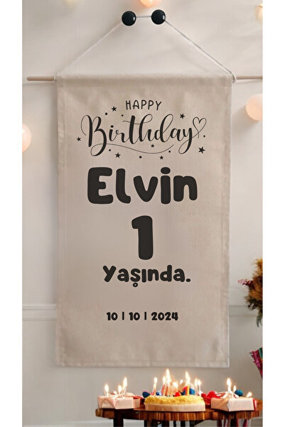 Puppetzzz Doğum Günü Flaması Arka Fon Afiş Kişiye Özel isimli 70x45 Canvas Ku...