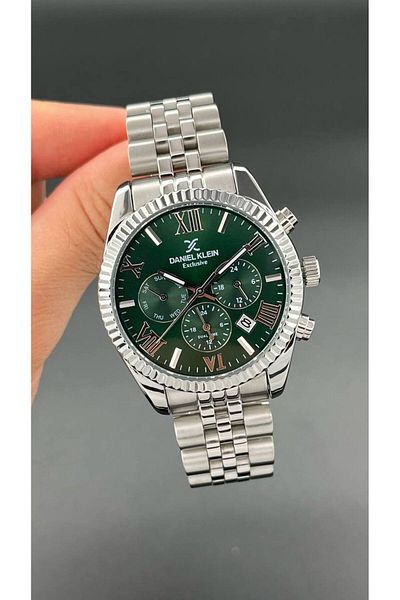 Daniel Klein Exclusive Men's Wristwatch 3 Atm Waterproof Silver & Green Color