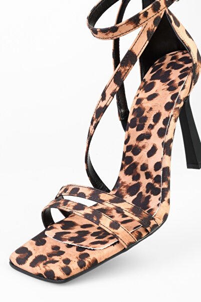 Shoeberry Dámské saténové boty na podpatku Mules Leopard