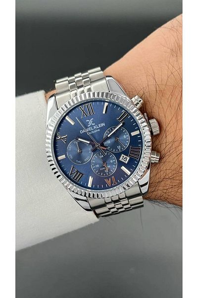 Daniel Klein Exclusive Men's Wristwatch 3 Atm Waterproof Silver & Navy Blue Color