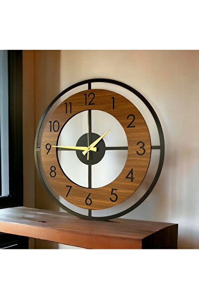 AA Shop Ahşap Siyah Ceviz Mobilya Renk Desenli Yılbaşı Hediyelik Sessiz Duvar Saati 50cm