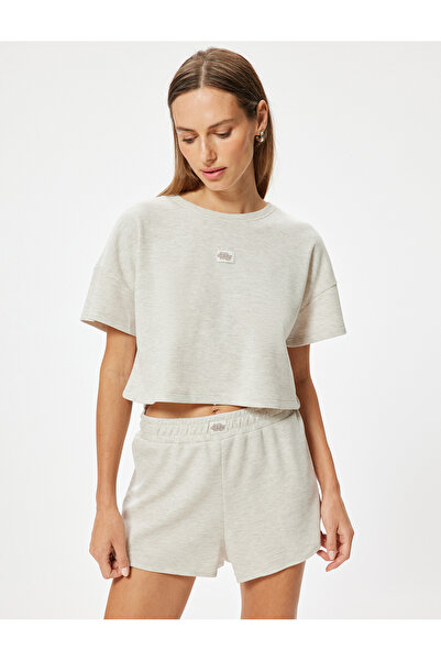 Koton Dokulu Crop Pijama Üstü Kısa Kollu Bisiklet Yaka Rahat Kalıp