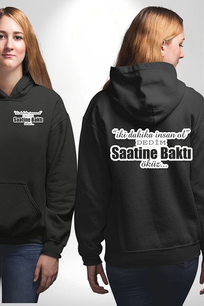 Angemiel Unisex Black Hooded Sweatshirt - Two Minutes I Said Be Human Were Written on Her Clock, Pocket Back Printed
