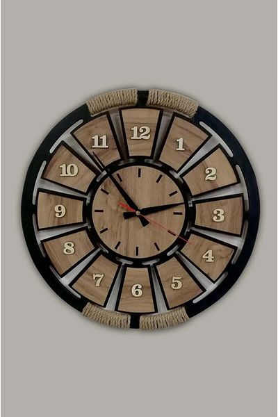 Wooden Factory Ceas de perete decorativ cu cifre latine 3D din frânghie din lemn 40 cm cadou