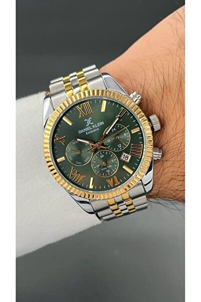 Daniel Klein Exclusive Erkek Kol Saati 3 ATM Su Geçirmezlik Gümüş & Yeşil & G...