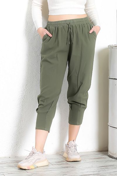 Chiccy Pantaloni casual din bumbac, cu buzunar dublu, elastic și cu cravată, cu picioare scurte