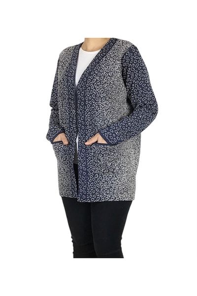 ECE GİYİM Women's Front Agraphy Pocket Patterned Thick Winter Cardigan