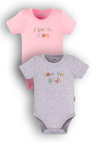 Overoz 100% Cotton Organic Baby Body Set - I Love Mom Dad Mother Father 2-Piece, Snap-On Bodysuit 5338-5339-P
