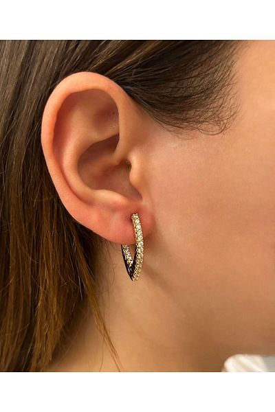MELLS TAKI Vip Special Series - Stylish Design Zircon Stone Detailed Gold Earrings 316L Stainless Steel