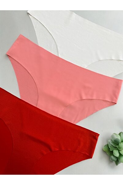 my cherie Ροζ/Κόκκινο/Λευκό Γυναικείο Laser Cut Lycra Inside 3 Σετ μπικίνι χωρίς ραφή