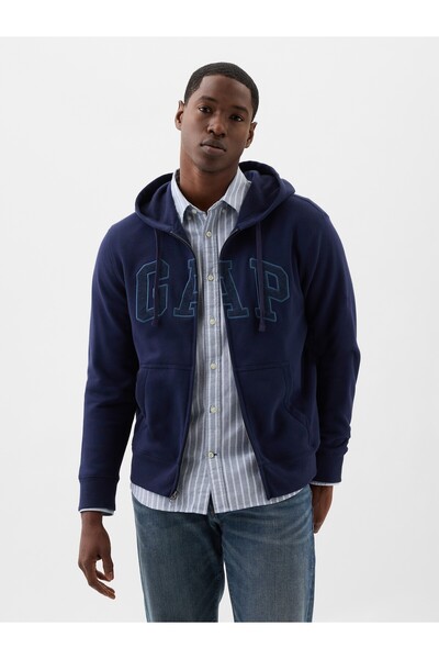 GAP Erkek Lacivert Gap Logo Kapüşonlu Fleece Sweatshirt
