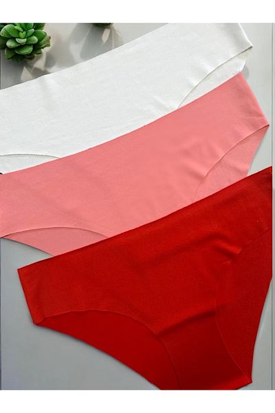 my cherie Ροζ/Κόκκινο/Λευκό Γυναικείο Laser Cut Lycra Inside 3 Σετ μπικίνι χωρίς ραφή