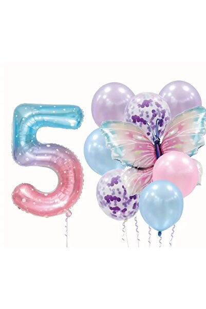 Renk Geçişli Kelebek Sayı Folyo Balon Seti 1