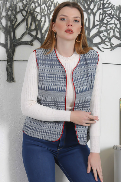 Chiccy Vestă țesătă casual căptușită cu model albastru