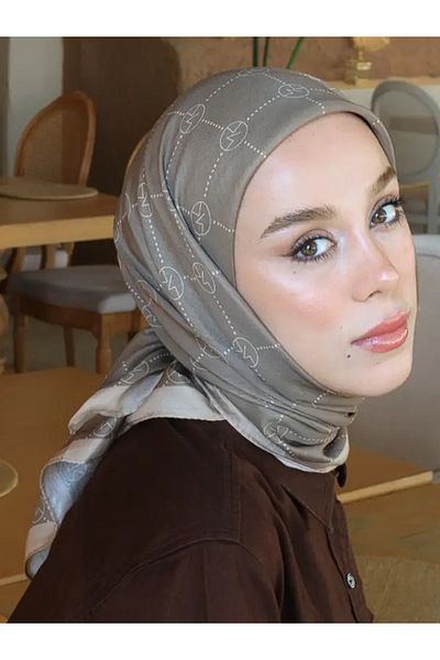 Modakaşmir وشاح قطني منقوش باللون البيج العتيق