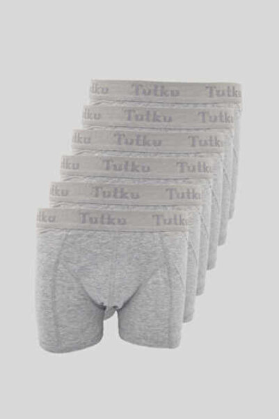Tutku 0114 Toptan Çamaşırcı Erkek Elastan Boxer 6lı Paket Gri