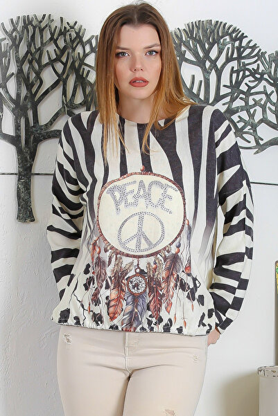 Chiccy Italian Multicolor Round Neck Long Sleeve Tied Digital Printed Casual Knitwear Blouse