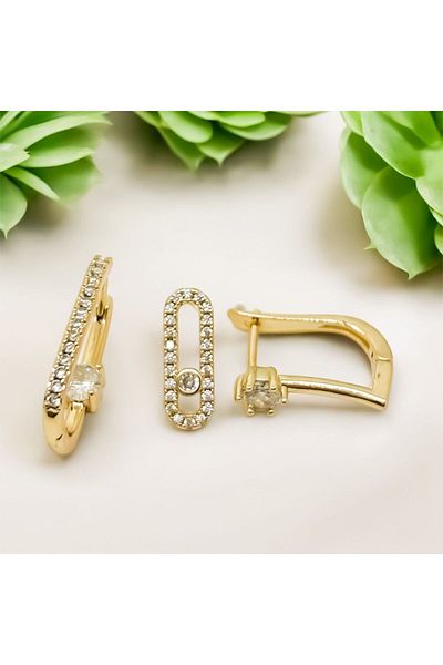 MELLS TAKI Gold Earrings 316L - Waterproof Steel, Stylish Design, Triple Single Stone Waterway