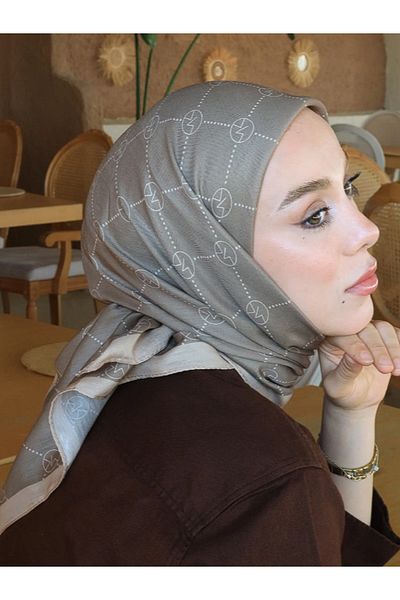 Modakaşmir وشاح قطني منقوش باللون البيج العتيق