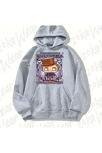 ZOKAWEAR Φούτερ με κουκούλα σε γκρι Willy Wonka Chocolate Factory Design
